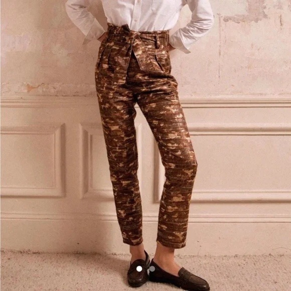 Sezane Pants Womens 36 US 4 Austin Trousers Jaquard LouLou Metallic Tweed Belted